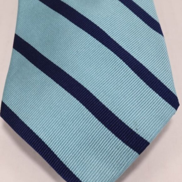 Lands End Mens Necktie Silk Stripe Repp Classic Business Blue - Picture 2 of 8